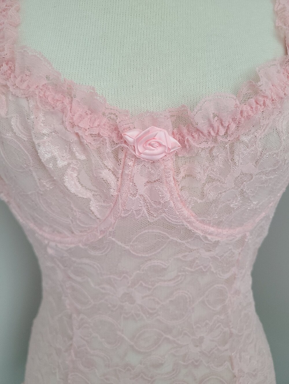 VTG Cinema Etoile Pink Lace Cami Tank Top S Coquette Y2K Ruffle Rosette Fairy - Picture 2 of 9